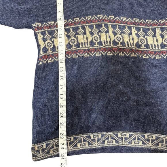 Manos Comunidad Baby Alpaca Knit Hoodie Tassel Aztec Sweater Blue Womens Size S - Picture 5 of 6